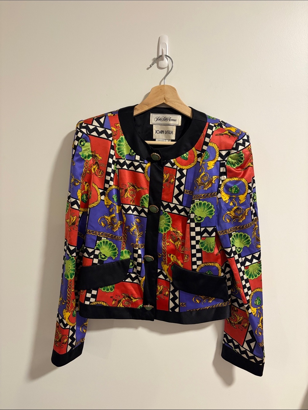 Saks Fifth Avenue Multicolor Graphic Print 100% Silk Cropped Blazer